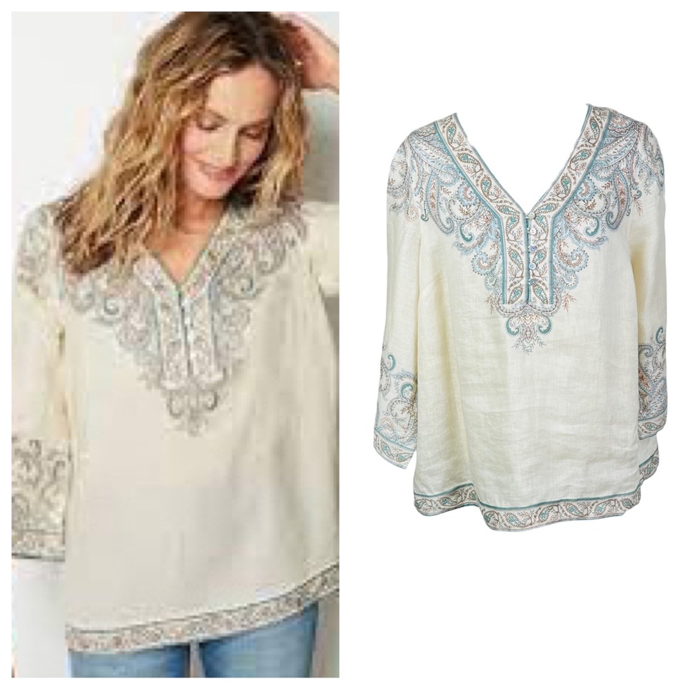 J Jill Love Linen Ornate Paisley Top.